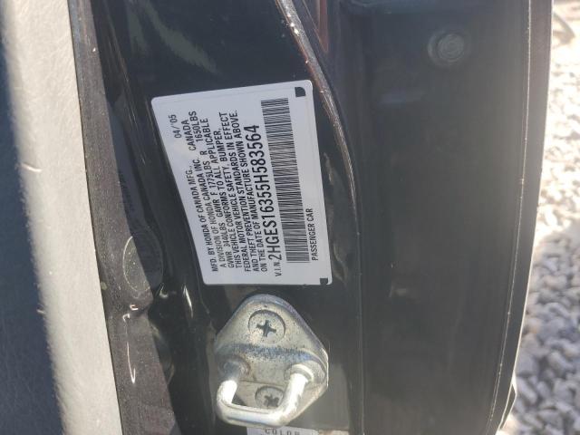 2HGES16355H583564 - 2005 HONDA CIVIC DX VP შავი ფოტო 12
