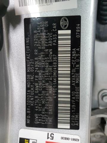 4T1C11AK0MU468367 - 2021 TOYOTA CAMRY LE GRAY photo 12