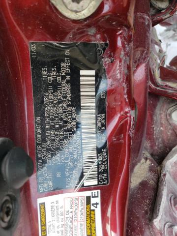JTEGD21A040084148 - 2004 TOYOTA HIGHLANDER BURGUNDY photo 10