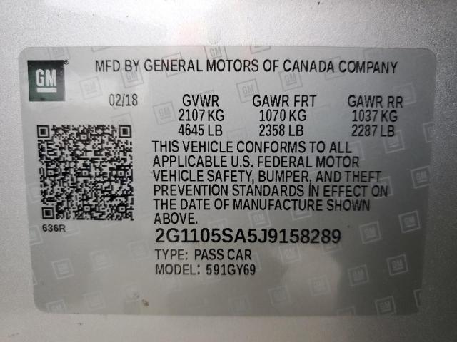 2G1105SA5J9158289 - 2018 CHEVROLET IMPALA LT SILVER photo 13