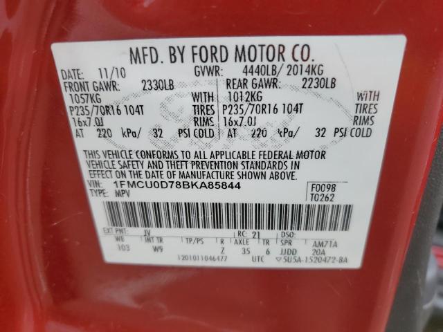 1FMCU0D78BKA85844 - 2011 FORD ESCAPE XLT RED photo 12