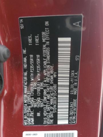 5TDYK3DC9FS545980 - 2015 TOYOTA SIENNA XLE BURGUNDY photo 12