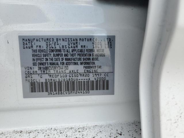 3N1AB8CV5MY244150 - 2021 NISSAN SENTRA SV WHITE photo 13