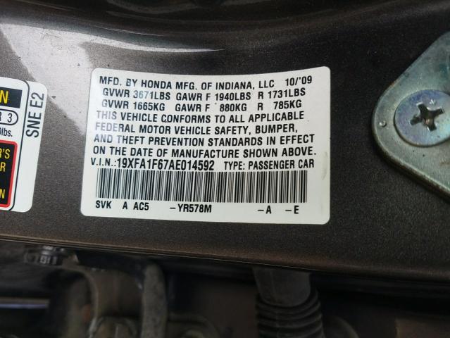 19XFA1F67AE014592 - 2010 HONDA CIVIC LX-S TAN photo 13