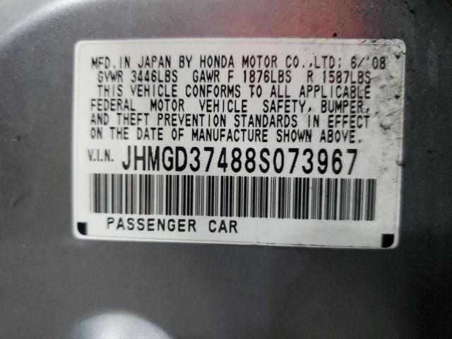 JHMGD37488S073967 - 2008 HONDA FIT SILVER photo 12