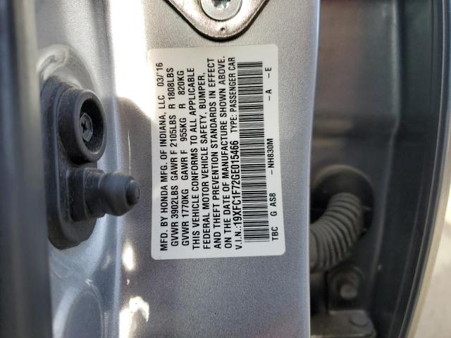 19XFC1F72GE015466 - 2016 HONDA CIVIC EXL ვერცხლისფერი ფოტო 12
