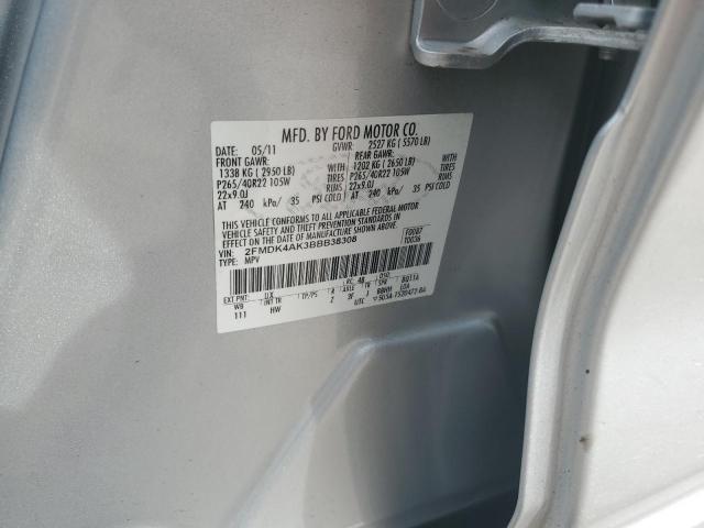 2FMDK4AK3BBB38308 - 2011 FORD EDGE SPORT SILVER photo 13