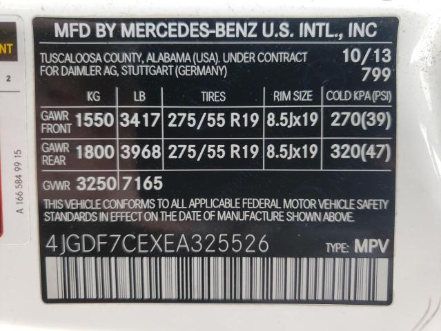 4JGDF7CEXEA325526 - 2014 MERCEDES-BENZ GL 450 4MATIC WHITE photo 13