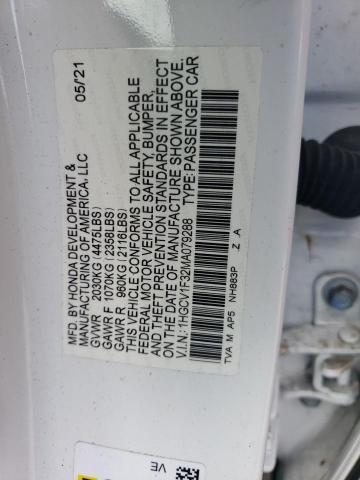 1HGCV1F32MA079288 - 2021 HONDA ACCORD SPORT WHITE photo 12