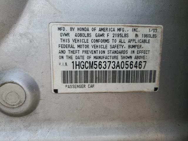 1HGCM56373A056467 - 2003 HONDA ACCORD LX SILVER photo 12