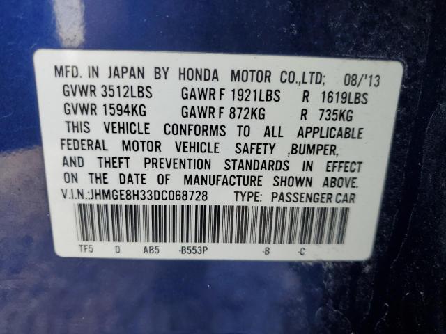 JHMGE8H33DC068728 - 2013 HONDA FIT BLUE photo 12