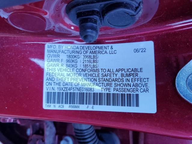 19XZE4F57NE016083 - 2022 HONDA INSIGHT EX RED photo 12