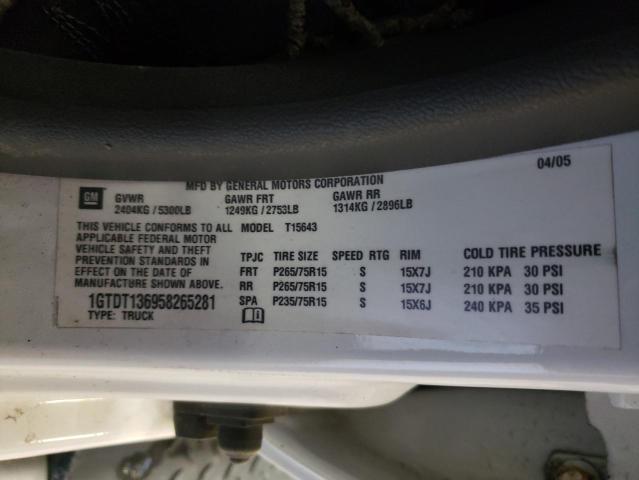 1GTDT136958265281 - 2005 GMC CANYON WHITE photo 12