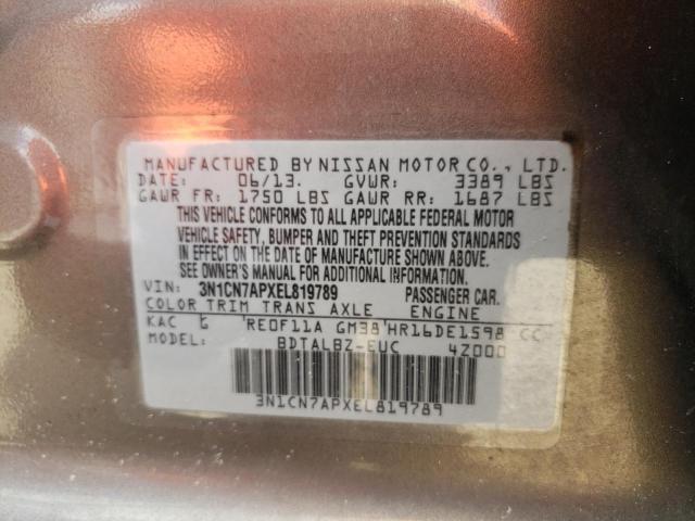 3N1CN7APXEL819789 - 2014 NISSAN VERSA S GRAY photo 13