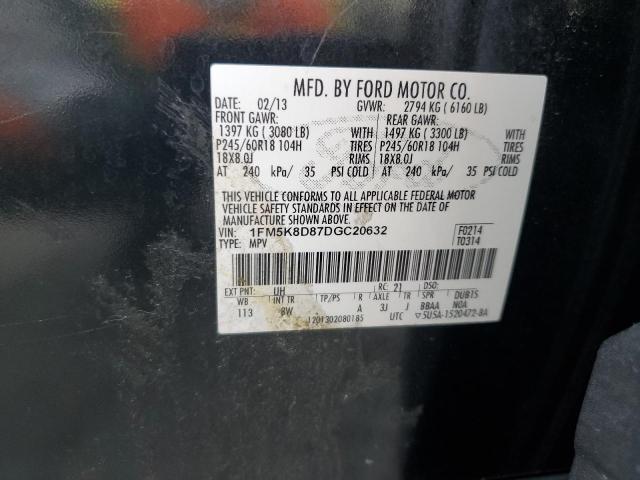 1FM5K8D87DGC20632 - 2013 FORD EXPLORER XLT BLACK photo 12