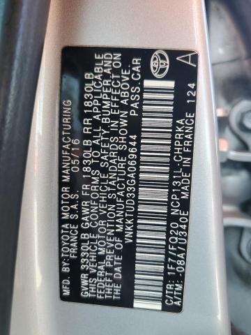 VNKKTUD33GA069644 - 2016 TOYOTA YARIS L SILVER photo 12