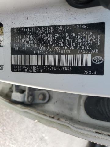 4T1BE32K74U368650 - 2004 TOYOTA CAMRY LE WHITE photo 12