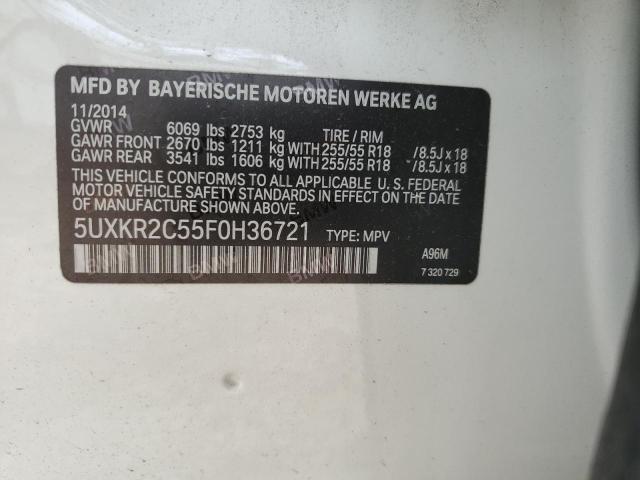 5UXKR2C55F0H36721 - 2015 BMW X5 SDRIVE35I WHITE photo 12