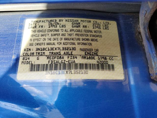 3N1BC13EX7L352130 - 2007 NISSAN VERSA S BLUE photo 12