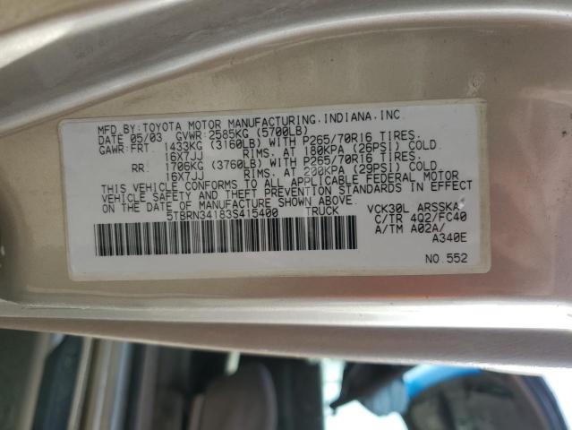 5TBRN34183S415400 - 2003 TOYOTA TUNDRA ACCESS CAB SR5 TAN photo 12