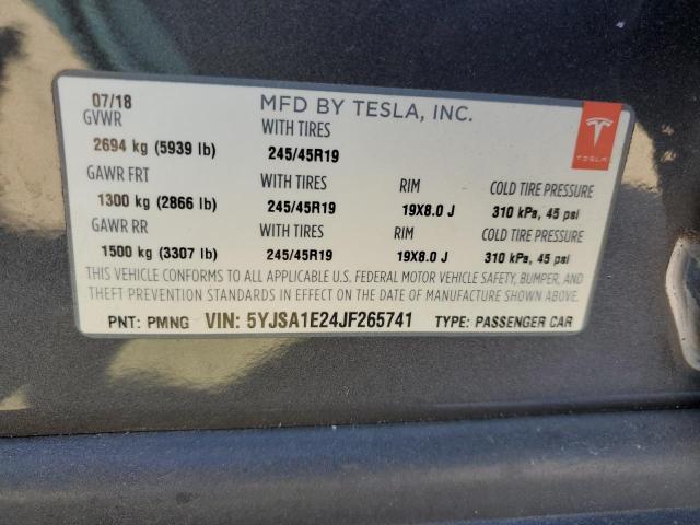5YJSA1E24JF265741 - 2018 TESLA MODEL S SILVER photo 12