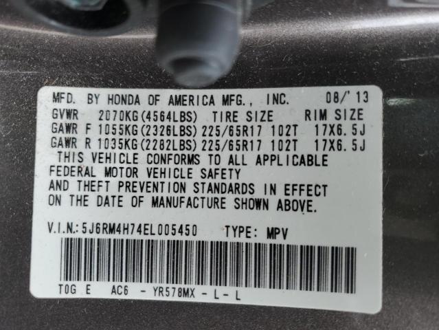 5J6RM4H74EL005450 - 2014 HONDA CR-V EXL GRAY photo 12