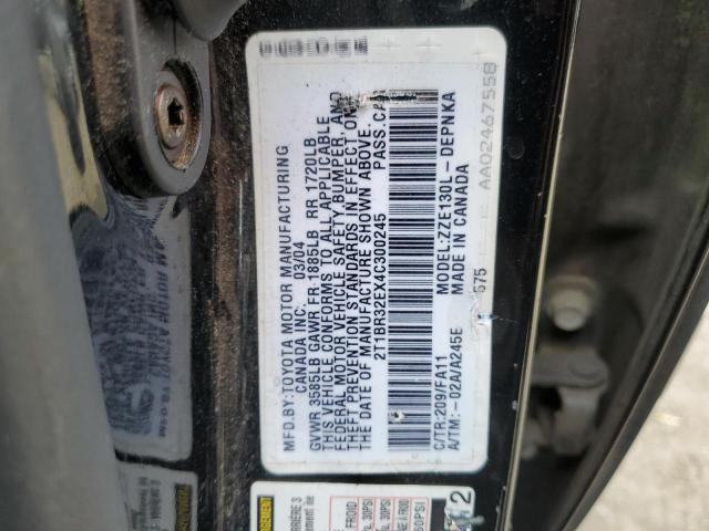 2T1BR32EX4C300245 - 2004 TOYOTA COROLLA CE BLACK photo 12