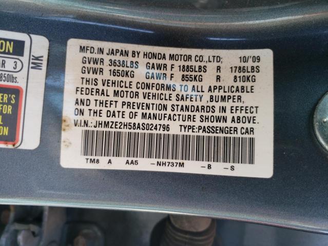 JHMZE2H58AS024796 - 2010 HONDA INSIGHT LX GRAY photo 12