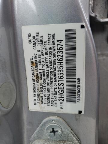 2HGES16535H623674 - 2005 HONDA CIVIC LX SILVER photo 12