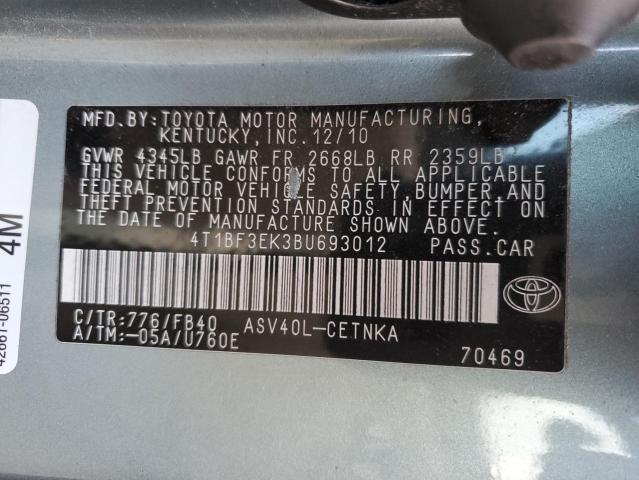 4T1BF3EK3BU693012 - 2011 TOYOTA CAMRY BASE GREEN photo 12