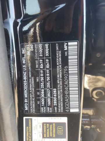 4JGDA5HB4CA090796 - 2012 MERCEDES-BENZ ML 350 4MATIC BLACK photo 12