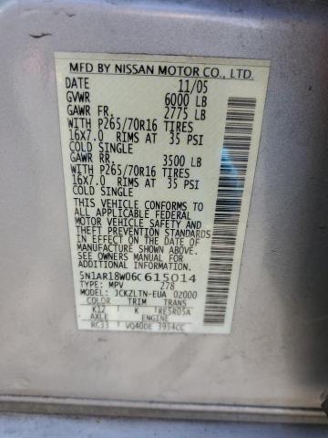 5N1AR18W06C615014 - 2006 NISSAN PATHFINDER LE 银色 照片 12
