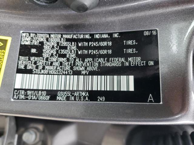 5TDJKRFH0GS324413 - 2016 TOYOTA HIGHLANDER XLE GRAY photo 14