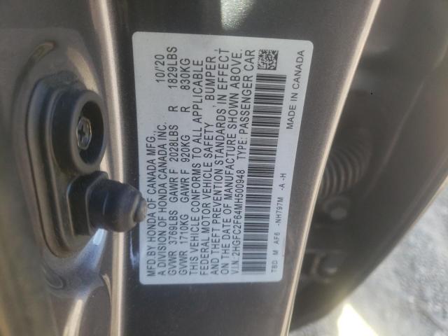 2HGFC2F64MH500948 - 2021 HONDA CIVIC LX GRAY photo 12