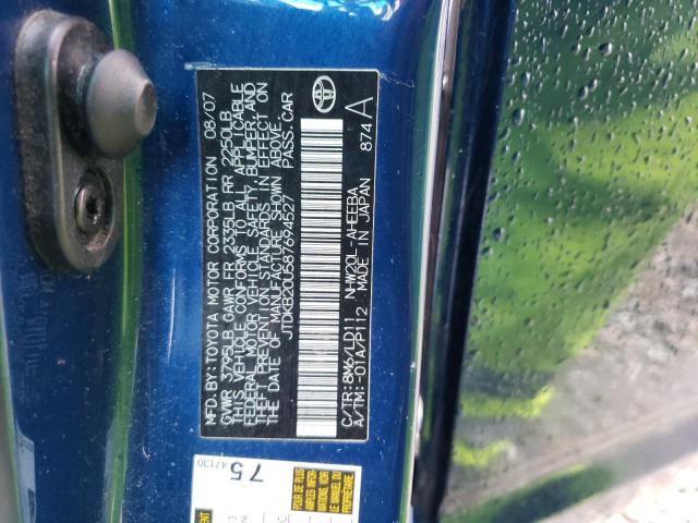 JTDKB20U587694527 - 2008 TOYOTA PRIUS BLUE photo 12