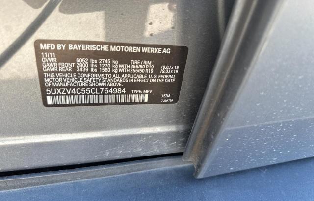 5UXZV4C55CL764984 - 2012 BMW X5 XDRIVE35I ნაცრისფერი ფოტო 10