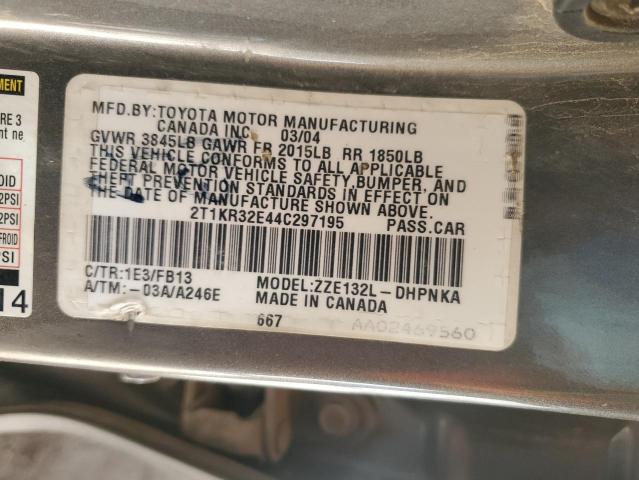 2T1KR32E44C297195 - 2004 TOYOTA COROLLA MA XR GRAY photo 12