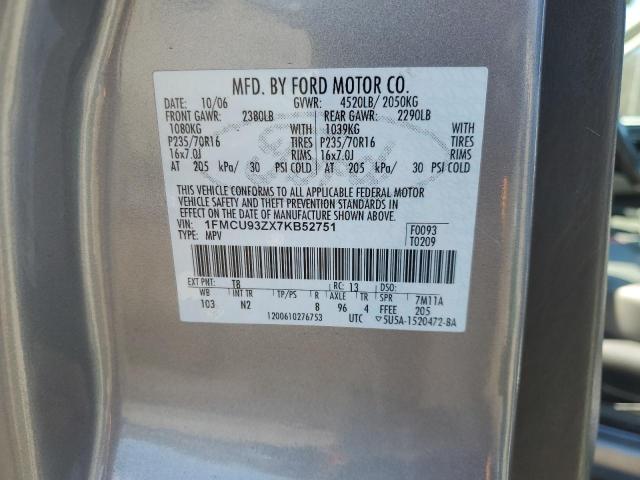 1FMCU93ZX7KB52751 - 2007 FORD ESCAPE XLT GRAY photo 13