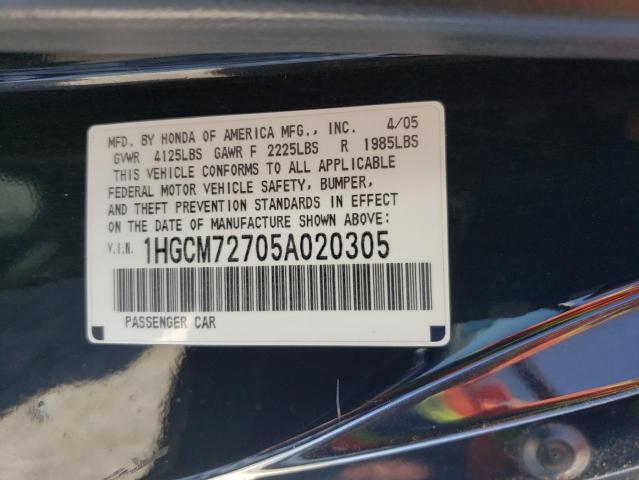 1HGCM72705A020305 - 2005 HONDA ACCORD EX BLACK photo 12