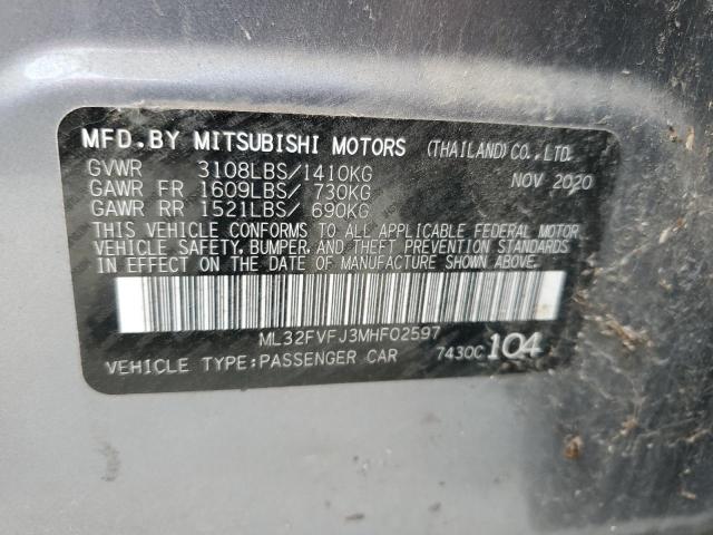 ML32FVFJ3MHF02597 - 2021 MITSUBISHI MIRAGE G4 SE GRAY photo 13