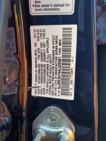 5J6RE3H74AL020581 - 2010 HONDA CR-V EXL BLUE photo 12