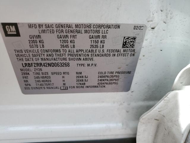 LRBFZRR42ND063268 - 2022 BUICK ENVISION AVENIR WHITE photo 12