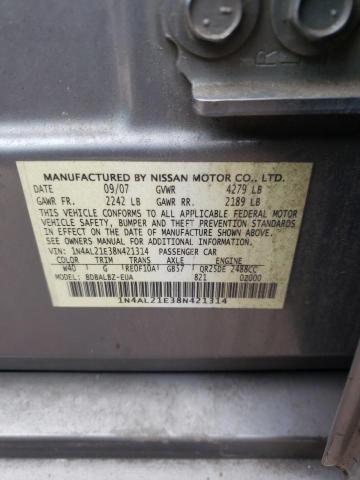 1N4AL21E38N421314 - 2008 NISSAN ALTIMA 2.5 SILVER photo 12