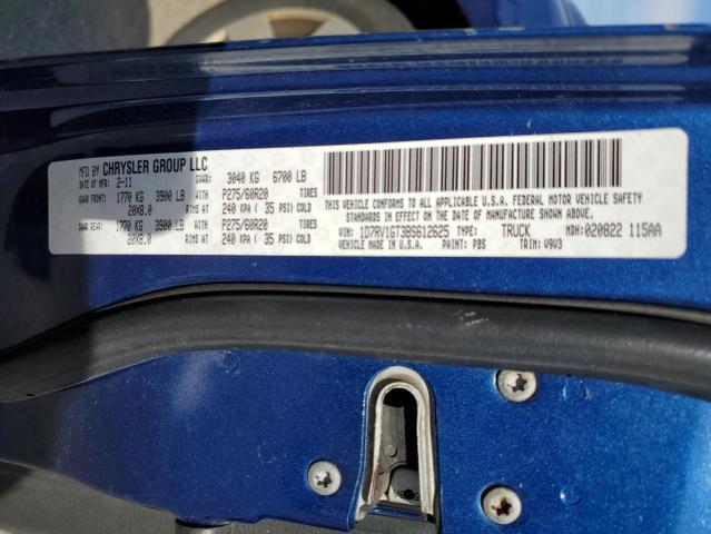 1D7RV1GT3BS612625 - 2011 DODGE RAM 1500 BLUE photo 12