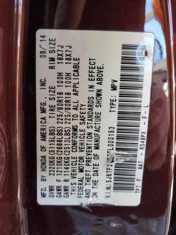 5J6TF2H50FL000153 - 2015 HONDA CROSSTOUR EXL ბურგუნდია ფოტო 13