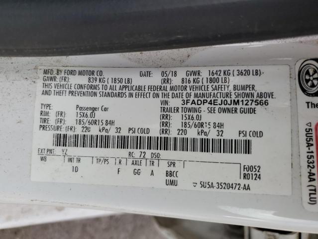 3FADP4EJ0JM127566 - 2018 FORD FIESTA SE WHITE photo 12