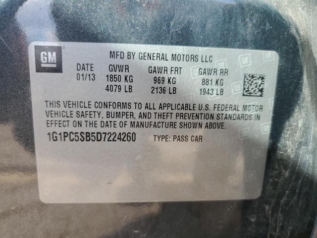 1G1PC5SB5D7224260 - 2013 CHEVROLET CRUZE LT GRAY photo 12