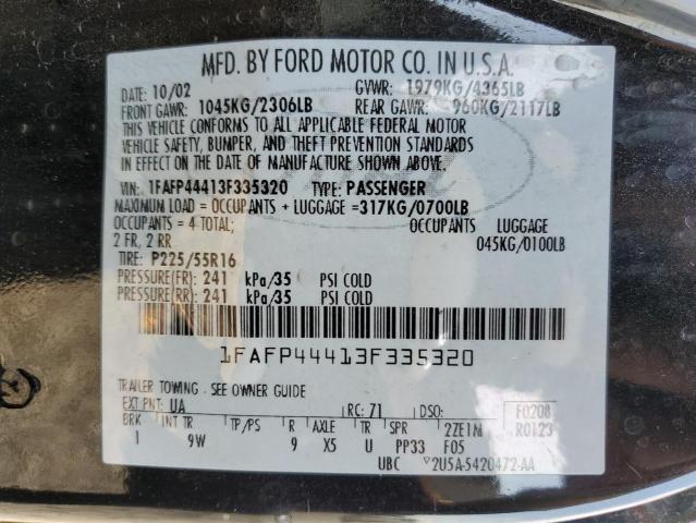 1FAFP44413F335320 - 2003 FORD MUSTANG BLACK photo 12