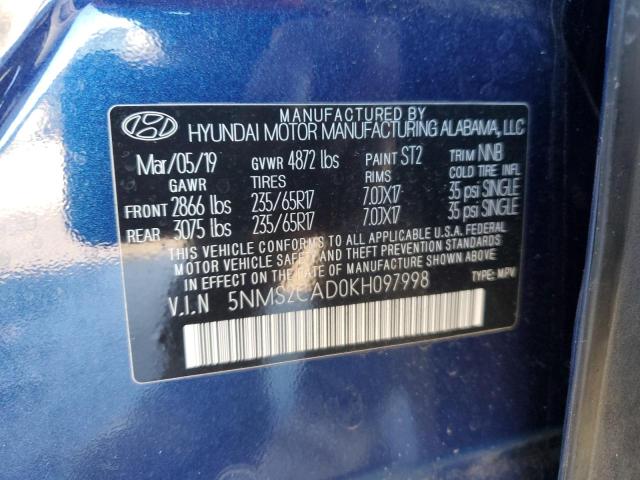 5NMS2CAD0KH097998 - 2019 HYUNDAI SANTA FE SE BLUE photo 13