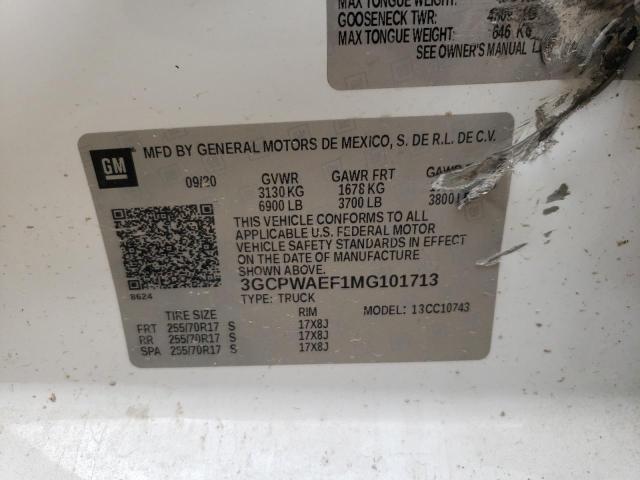 3GCPWAEF1MG101713 - 2021 CHEVROLET SILVERADO C1500 WHITE photo 12